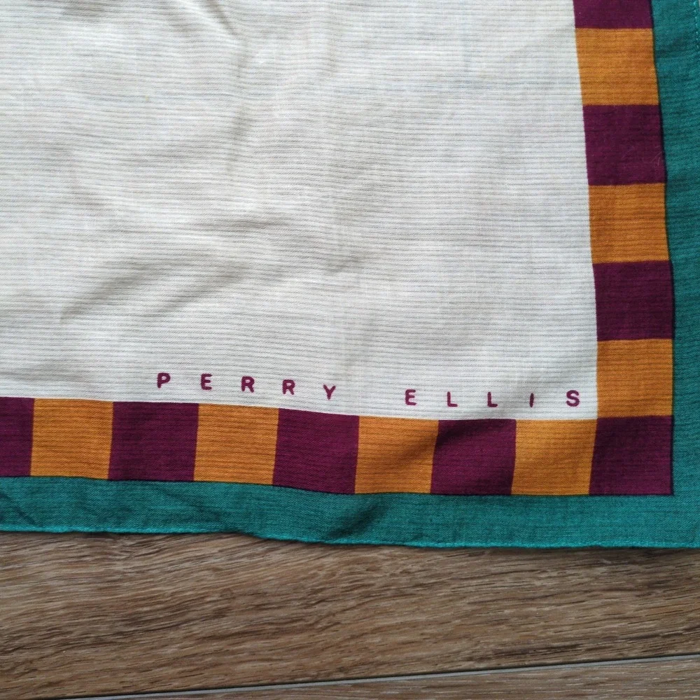 Vtg 80s/90s Perry Ellis Parrot Scarf Tropical Blue Teal Bird Cotton Square Japan